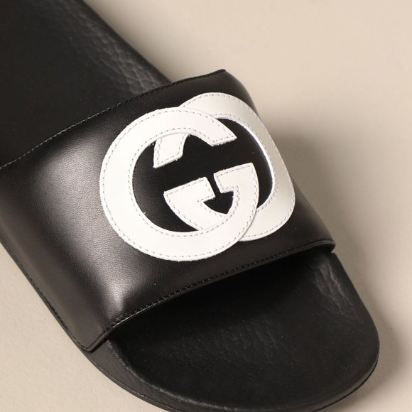 Gucci Men’s Black Slides with White Interlocking GG NEW IN BOX - Picture 4 of 10
